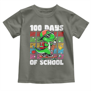 100 Days of School 100th Day Dino Toddler T Shirt Trex Dino Skateboard Skateboarding Boys Gift TS10 Military Green Print Your Wear