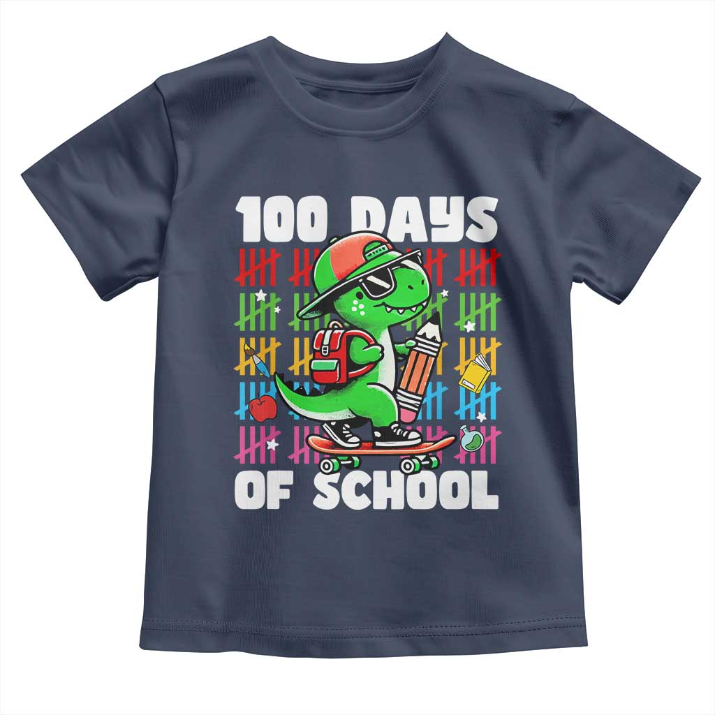 100 Days of School 100th Day Dino Toddler T Shirt Trex Dino Skateboard Skateboarding Boys Gift TS10 Navy Print Your Wear