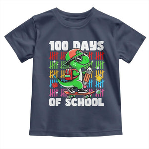 100 Days of School 100th Day Dino Toddler T Shirt Trex Dino Skateboard Skateboarding Boys Gift TS10 Navy Print Your Wear