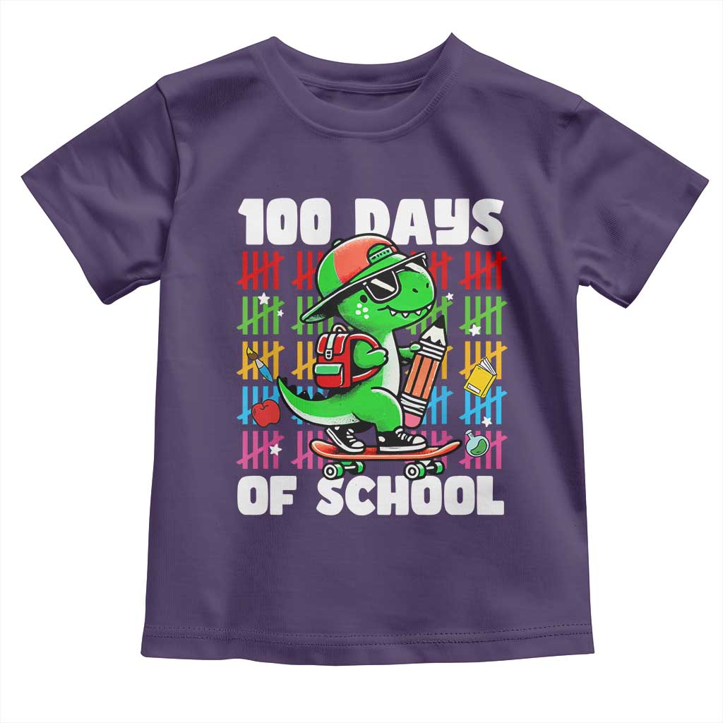 100 Days of School 100th Day Dino Toddler T Shirt Trex Dino Skateboard Skateboarding Boys Gift TS10 Purple Print Your Wear
