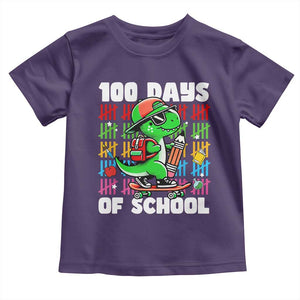 100 Days of School 100th Day Dino Toddler T Shirt Trex Dino Skateboard Skateboarding Boys Gift TS10 Purple Print Your Wear