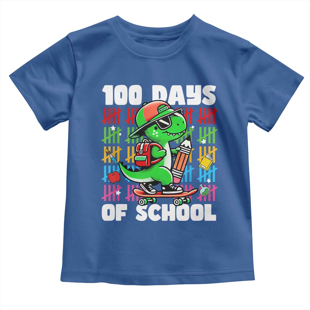 100 Days of School 100th Day Dino Toddler T Shirt Trex Dino Skateboard Skateboarding Boys Gift TS10 Royal Blue Print Your Wear