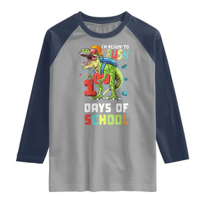 Ready To Crush 100 Days Of School Raglan Shirt T Rex Dinosaur Boys TS10 Sport Gray Navy Print Your Wear