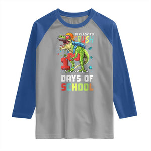 Ready To Crush 100 Days Of School Raglan Shirt T Rex Dinosaur Boys TS10 Sport Gray Royal Print Your Wear
