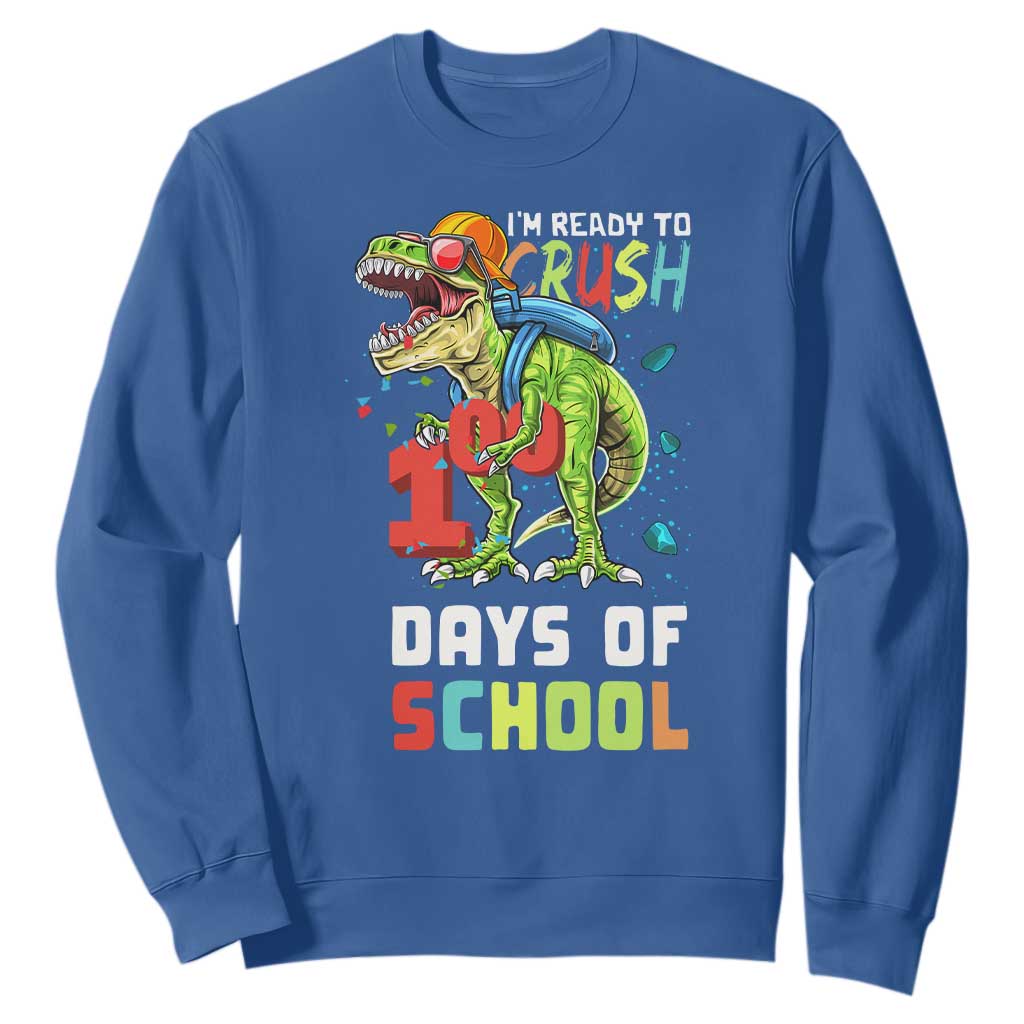 Ready To Crush 100 Days Of School Sweatshirt T Rex Dinosaur Boys TS10 Royal Blue Print Your Wear