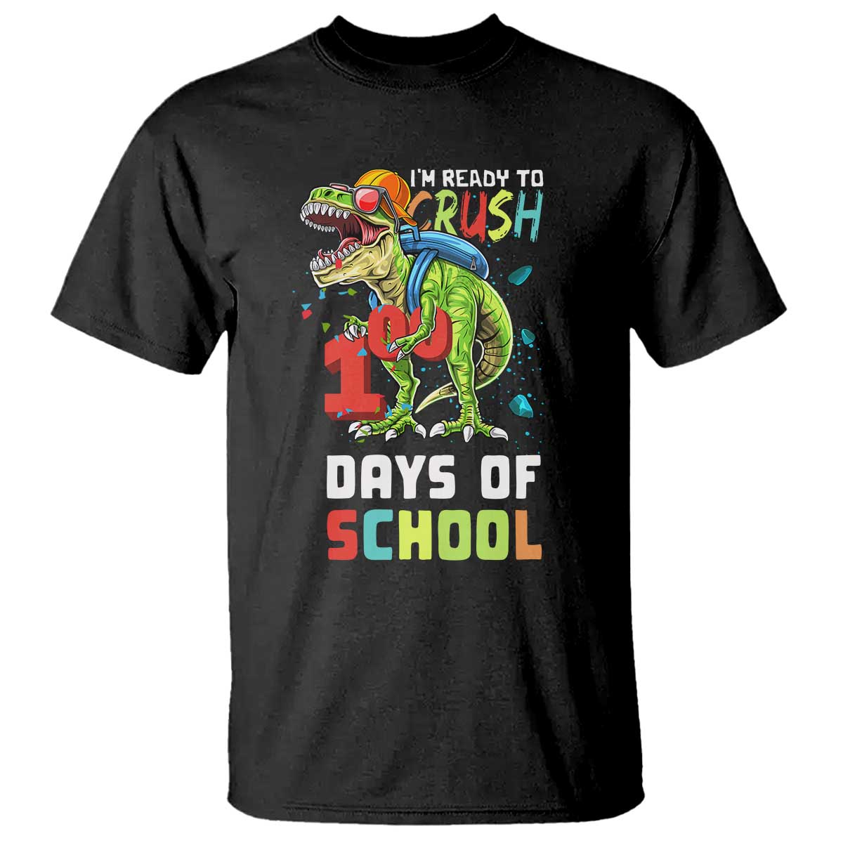 Ready To Crush 100 Days Of School T Shirt T Rex Dinosaur Boys TS10 Black Print Your Wear