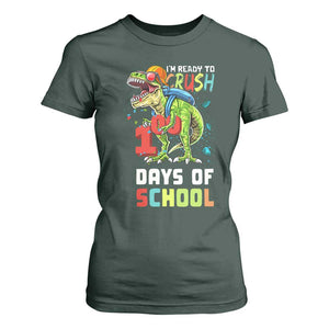 Ready To Crush 100 Days Of School T Shirt For Women T Rex Dinosaur Boys TS10 Dark Forest Green Print Your Wear