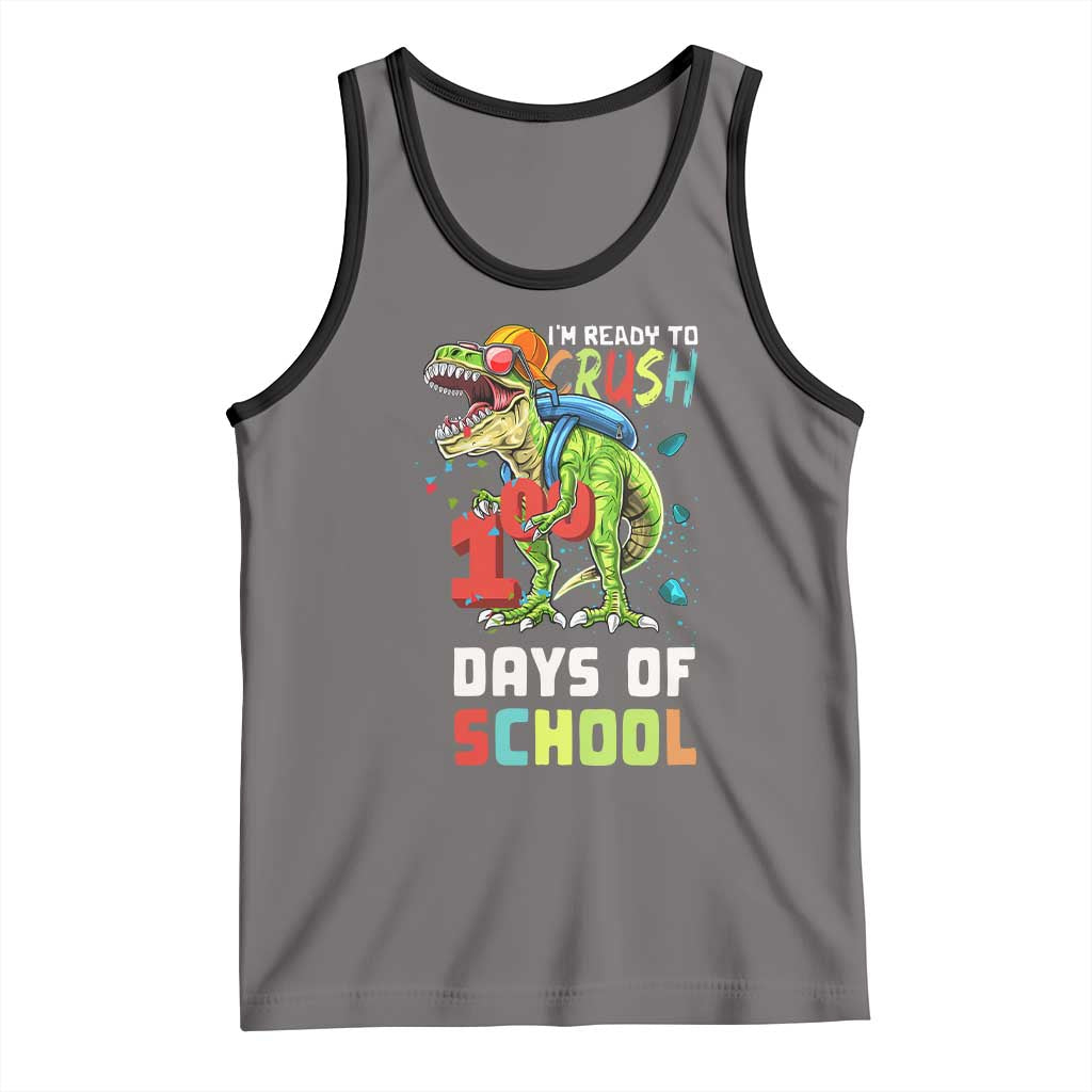 Ready To Crush 100 Days Of School Tank Top T Rex Dinosaur Boys TS10 Deep Heather Black Print Your Wear