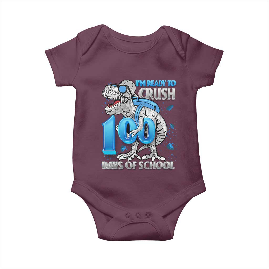 100 Days Of School Dinosaur Baby Onesie Trex 100th Day of School Boy Gifts TS10 Maroon Print Your Wear