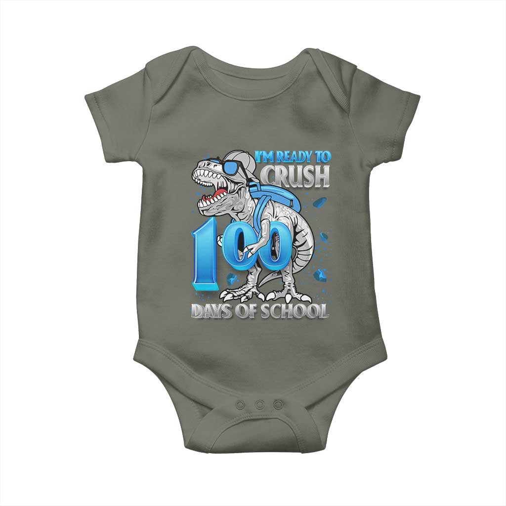 100 Days Of School Dinosaur Baby Onesie Trex 100th Day of School Boy Gifts TS10 Military Green Print Your Wear
