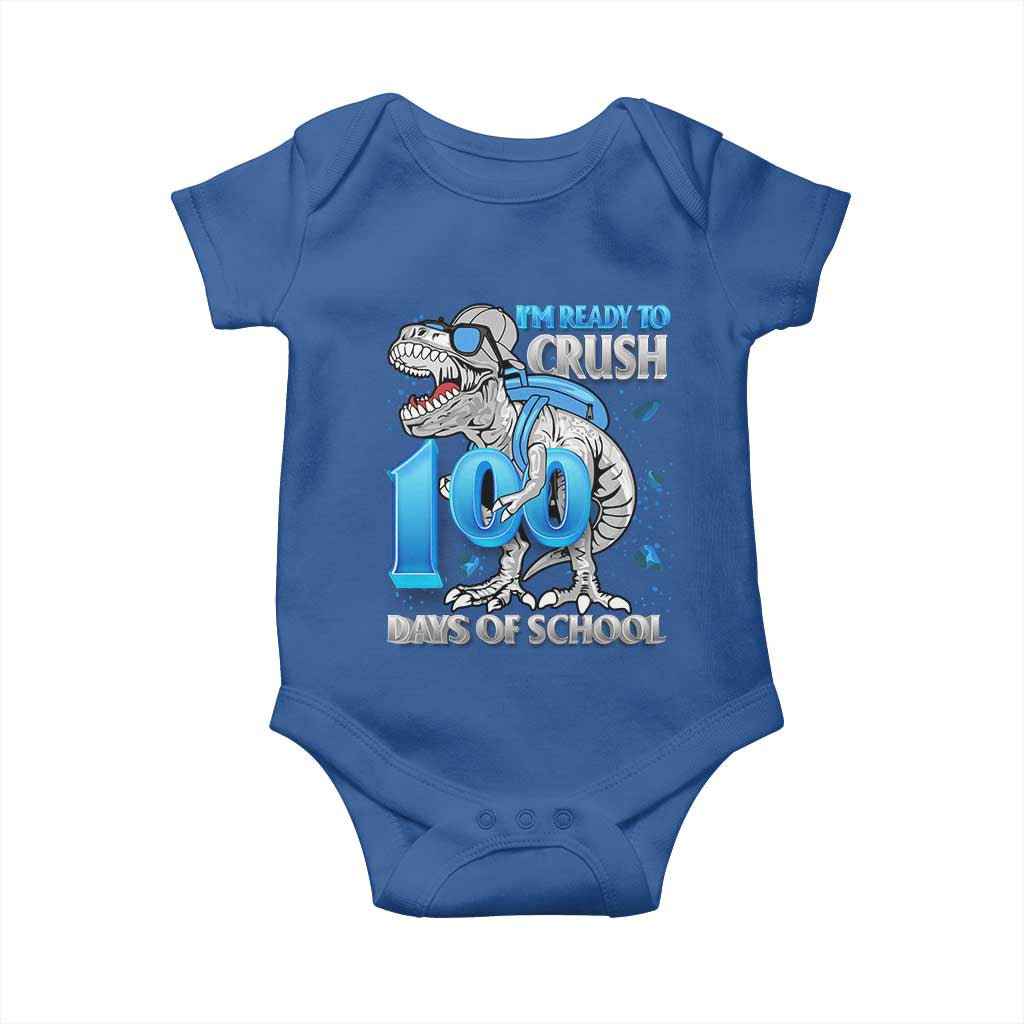 100 Days Of School Dinosaur Baby Onesie Trex 100th Day of School Boy Gifts TS10 Royal Blue Print Your Wear