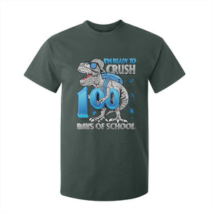 100 Days Of School Dinosaur T Shirt For Kid Trex 100th Day of School Boy Gifts TS10 Dark Forest Green Print Your Wear