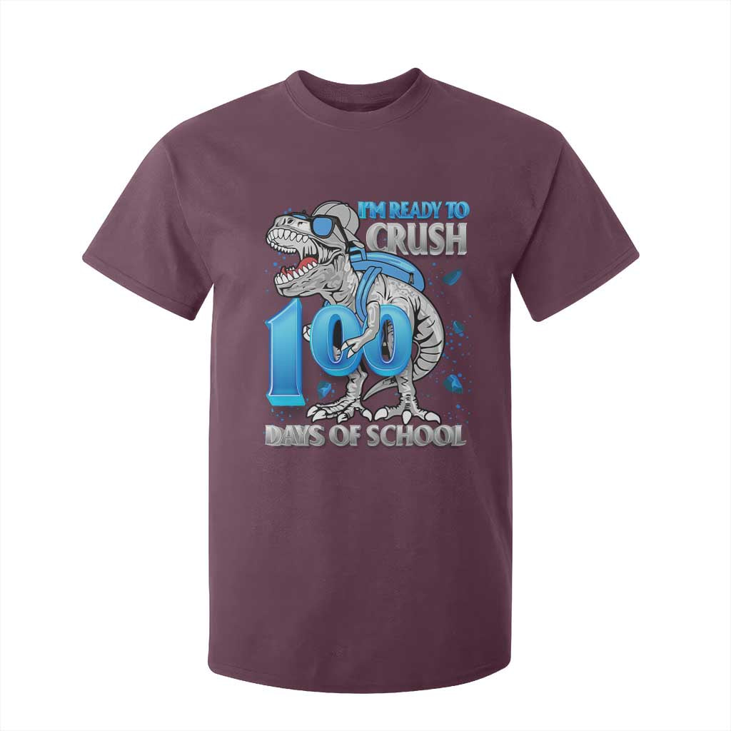 100 Days Of School Dinosaur T Shirt For Kid Trex 100th Day of School Boy Gifts TS10 Maroon Print Your Wear