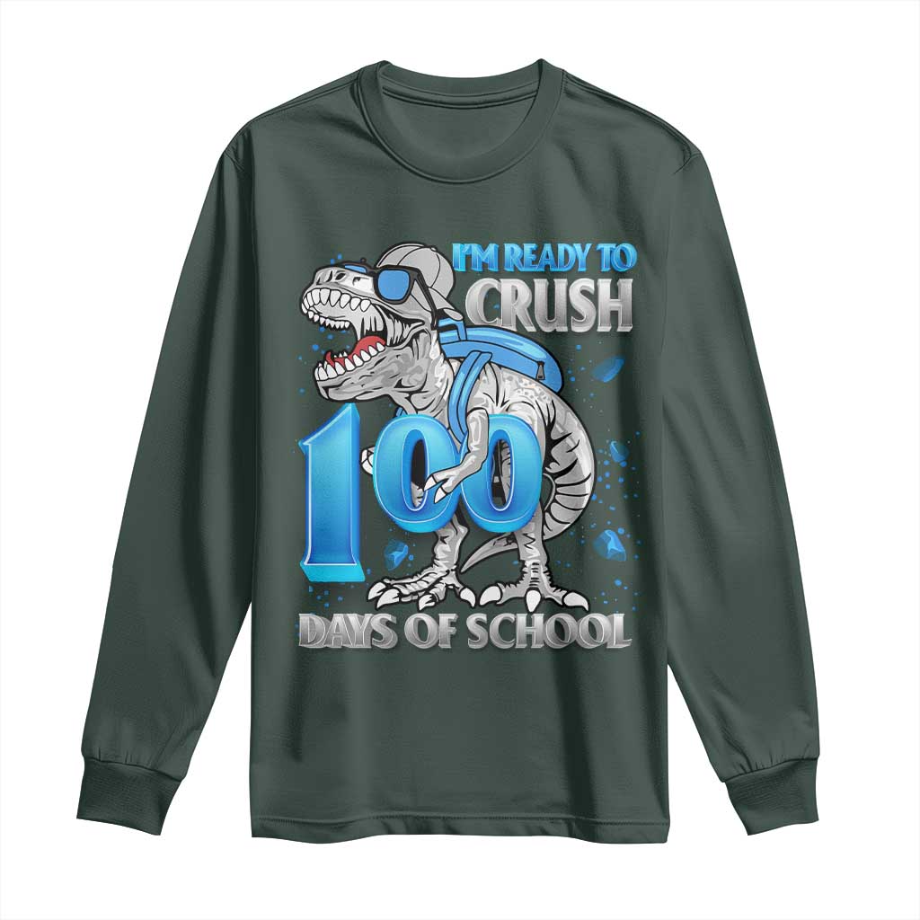 100 Days Of School Dinosaur Long Sleeve Shirt Trex 100th Day of School Boy Gifts TS10 Dark Forest Green Print Your Wear
