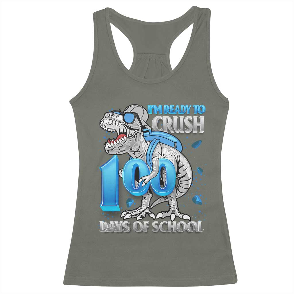 100 Days Of School Dinosaur Racerback Tank Top Trex 100th Day of School Boy Gifts TS10 Military Green Print Your Wear