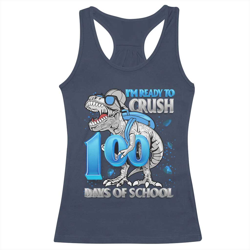 100 Days Of School Dinosaur Racerback Tank Top Trex 100th Day of School Boy Gifts TS10 Navy Print Your Wear