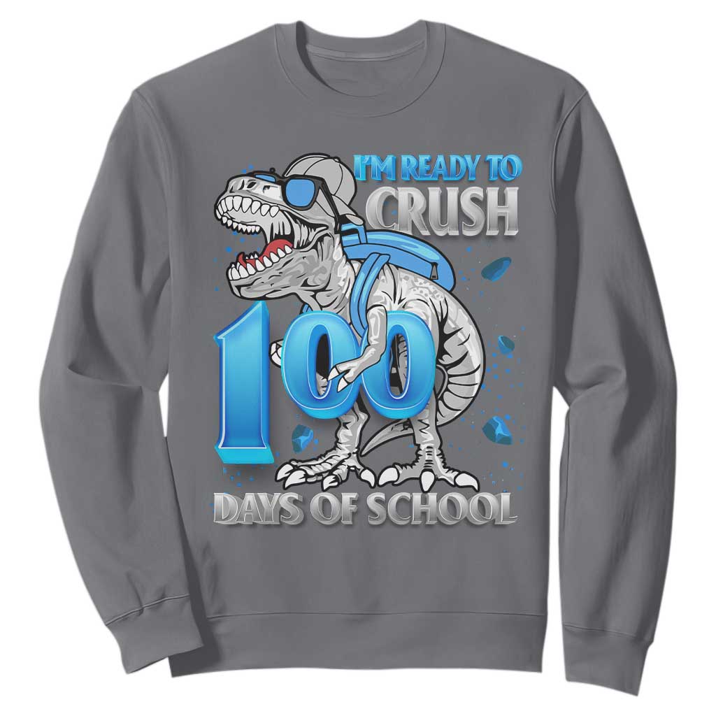 100 Days Of School Dinosaur Sweatshirt Trex 100th Day of School Boy Gifts TS10 Charcoal Print Your Wear