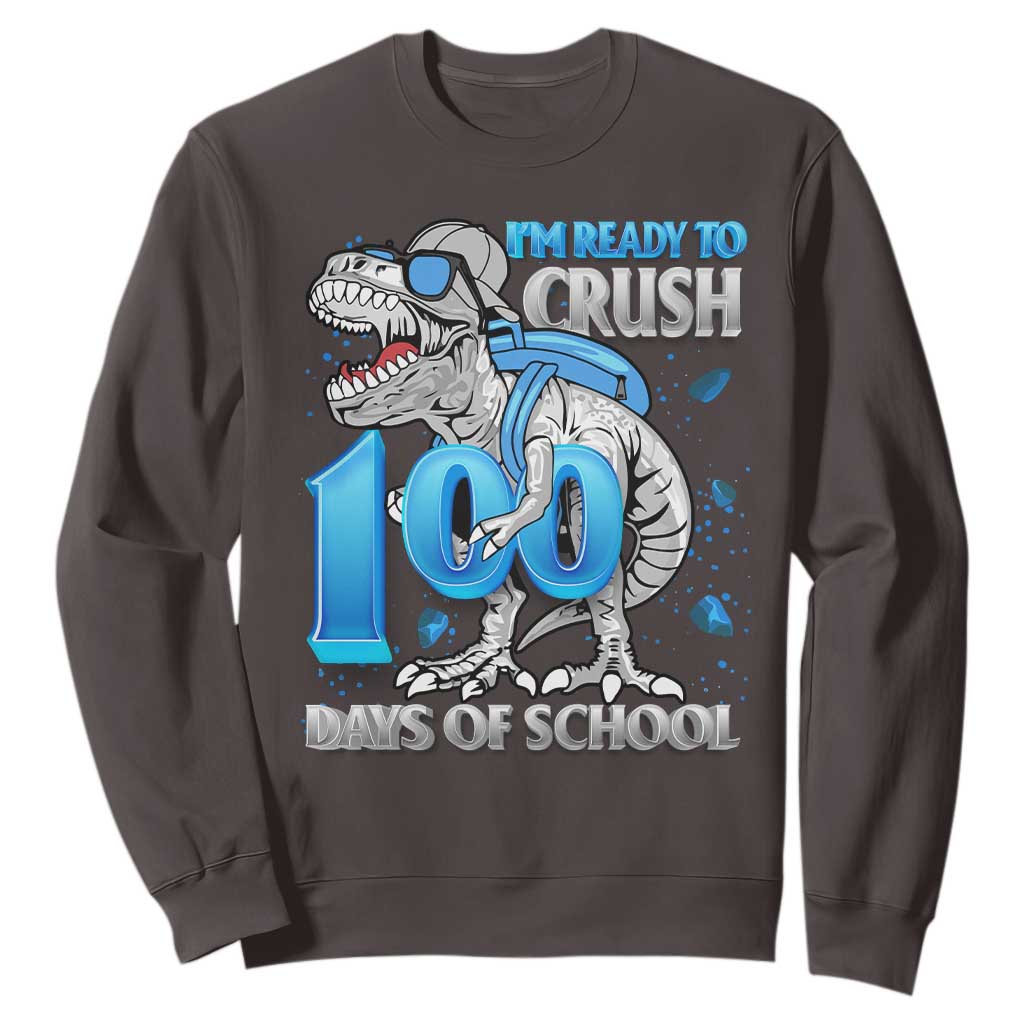 100 Days Of School Dinosaur Sweatshirt Trex 100th Day of School Boy Gifts TS10 Dark Chocolate Print Your Wear