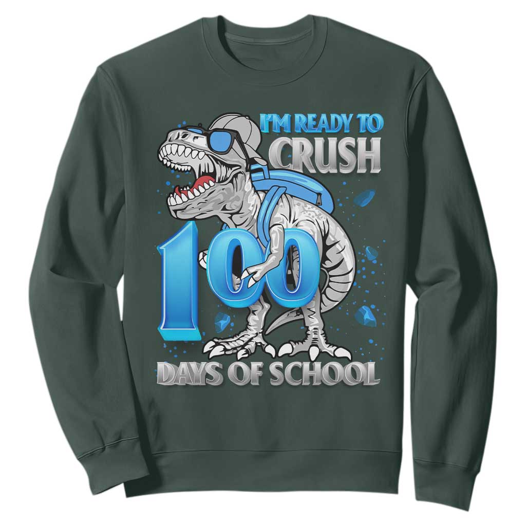 100 Days Of School Dinosaur Sweatshirt Trex 100th Day of School Boy Gifts TS10 Dark Forest Green Print Your Wear