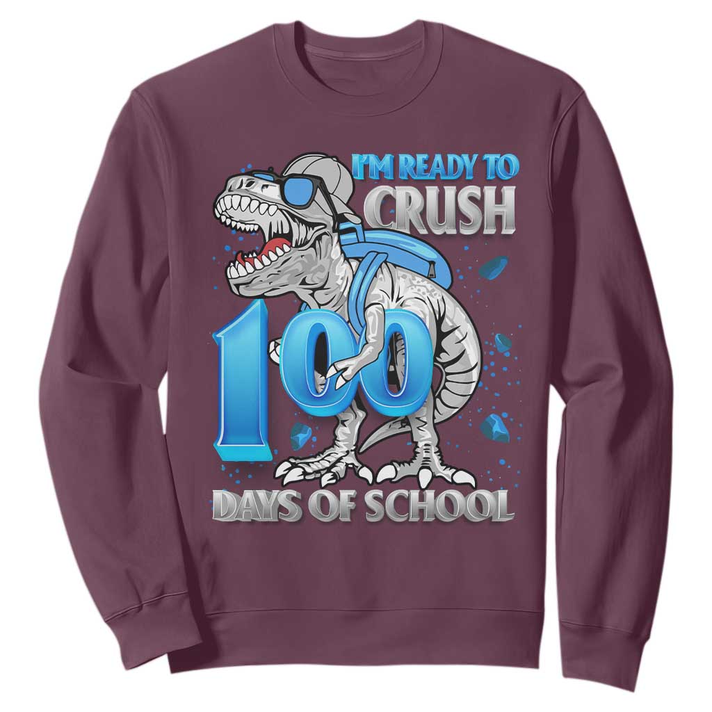 100 Days Of School Dinosaur Sweatshirt Trex 100th Day of School Boy Gifts TS10 Maroon Print Your Wear