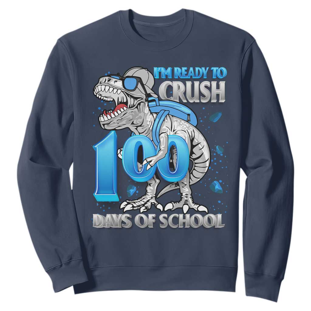 100 Days Of School Dinosaur Sweatshirt Trex 100th Day of School Boy Gifts TS10 Navy Print Your Wear