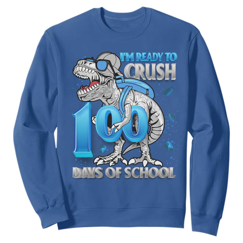 100 Days Of School Dinosaur Sweatshirt Trex 100th Day of School Boy Gifts TS10 Royal Blue Print Your Wear