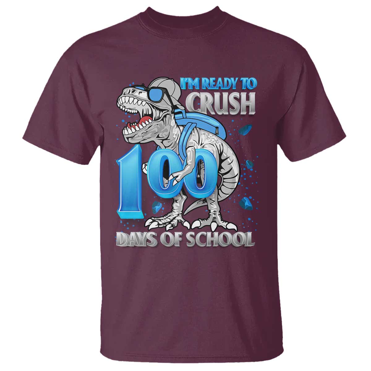 100 Days Of School Dinosaur T Shirt Trex 100th Day of School Boy Gifts TS10 Maroon Print Your Wear