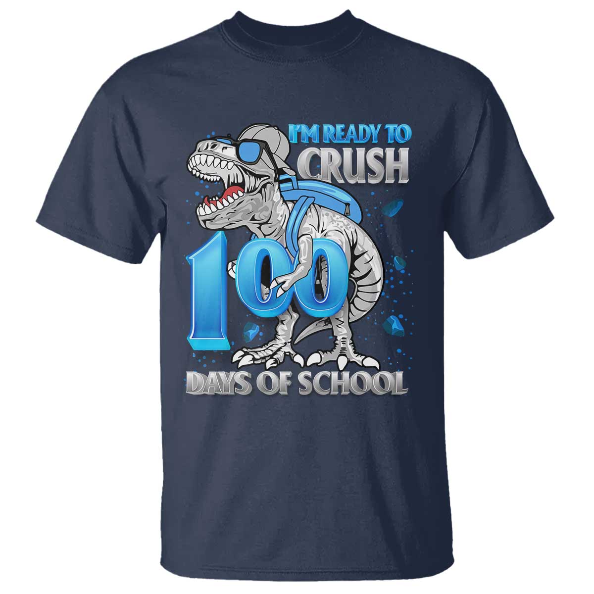 100 Days Of School Dinosaur T Shirt Trex 100th Day of School Boy Gifts TS10 Navy Print Your Wear
