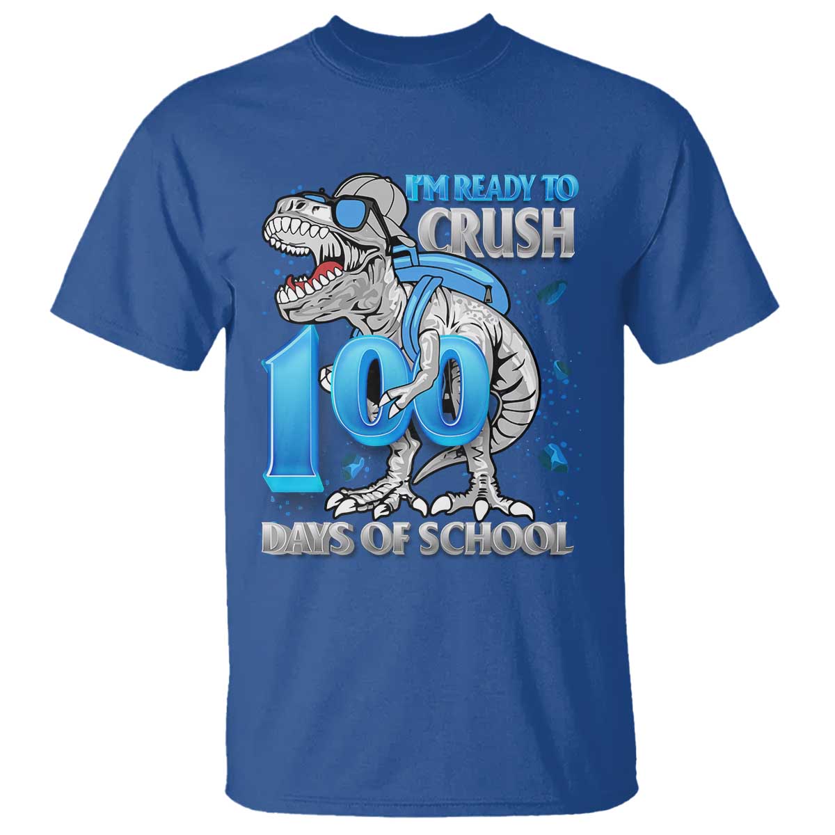 100 Days Of School Dinosaur T Shirt Trex 100th Day of School Boy Gifts TS10 Royal Blue Print Your Wear