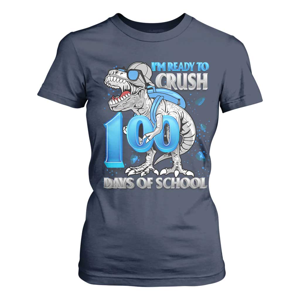 100 Days Of School Dinosaur T Shirt For Women Trex 100th Day of School Boy Gifts TS10 Navy Print Your Wear