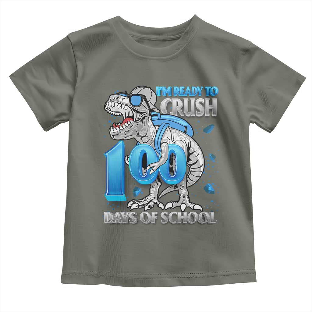 100 Days Of School Dinosaur Toddler T Shirt Trex 100th Day of School Boy Gifts TS10 Military Green Print Your Wear