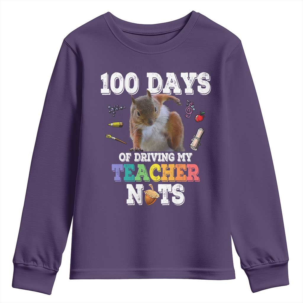 100th Day Of School Youth Sweatshirt Driving My Teacher Nuts Dabbing Squirrel 100 Days TS10 Purple Print Your Wear