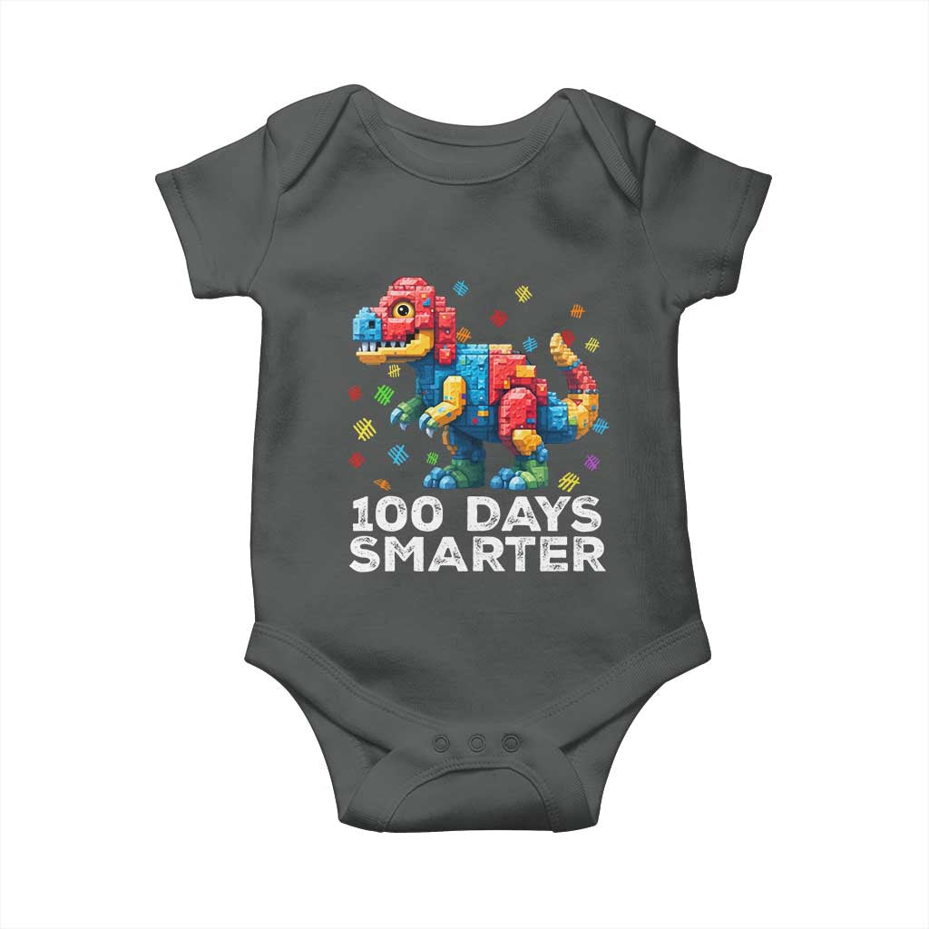 Dinosaur 100 Days Smarter Baby Onesie Building Bricks Dinosaur 100th Day Kids TS10 Dark Heather Print Your Wear