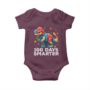 Dinosaur 100 Days Smarter Baby Onesie Building Bricks Dinosaur 100th Day Kids TS10 Maroon Print Your Wear