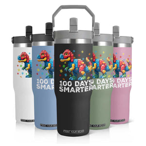 Dinosaur 100 Days Smarter Flip Straw Tumbler Building Bricks Dinosaur 100th Day Kids TS10 Print Your Wear