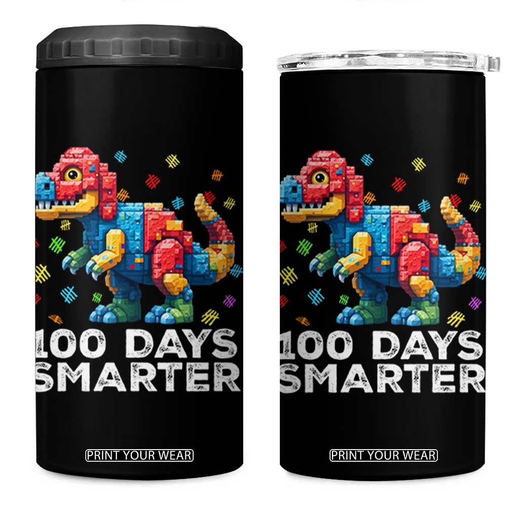 Dinosaur 100 Days Smarter 4 in 1 Can Cooler Tumbler Building Bricks Dinosaur 100th Day Kids TS10 One Size: 16 oz Black Print Your Wear