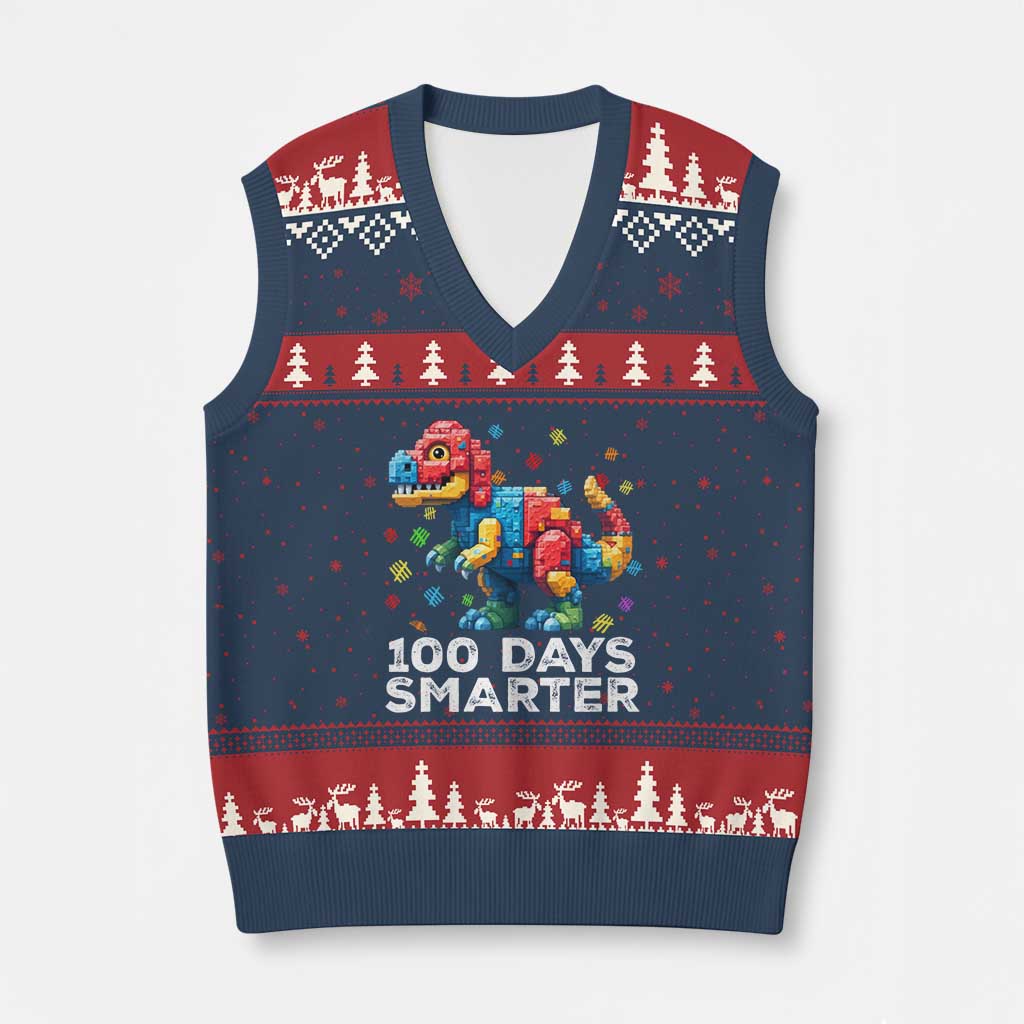 Dinosaur 100 Days Smarter V-Neck Knit Sweater Vest Building Bricks Dinosaur 100th Day Kids TS10 Navy Red Print Your Wear