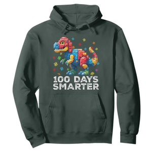 Dinosaur 100 Days Smarter Hoodie Building Bricks Dinosaur 100th Day Kids TS10 Dark Forest Green Print Your Wear