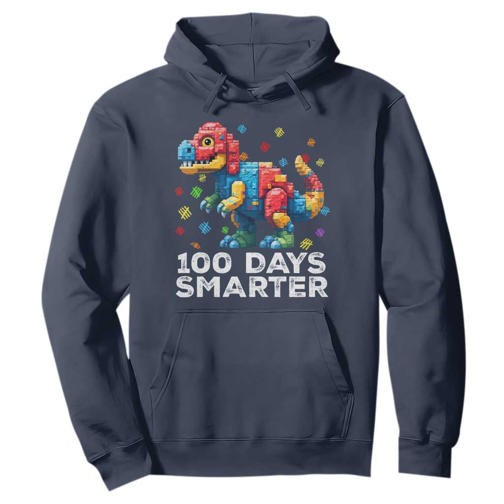 Dinosaur 100 Days Smarter Hoodie Building Bricks Dinosaur 100th Day Kids TS10 Navy Print Your Wear