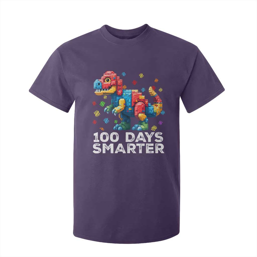 Dinosaur 100 Days Smarter T Shirt For Kid Building Bricks Dinosaur 100th Day Kids TS10 Purple Print Your Wear