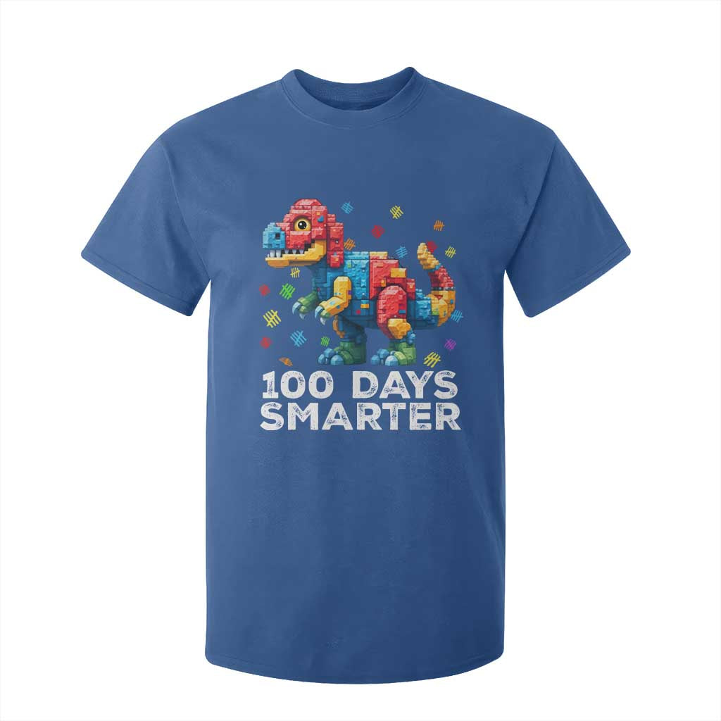 Dinosaur 100 Days Smarter T Shirt For Kid Building Bricks Dinosaur 100th Day Kids TS10 Royal Blue Print Your Wear