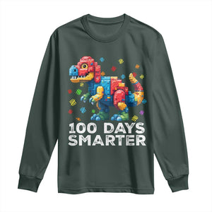 Dinosaur 100 Days Smarter Long Sleeve Shirt Building Bricks Dinosaur 100th Day Kids TS10 Dark Forest Green Print Your Wear
