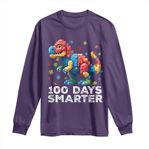 Dinosaur 100 Days Smarter Long Sleeve Shirt Building Bricks Dinosaur 100th Day Kids TS10 Purple Print Your Wear