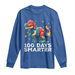 Dinosaur 100 Days Smarter Long Sleeve Shirt Building Bricks Dinosaur 100th Day Kids TS10 Royal Blue Print Your Wear