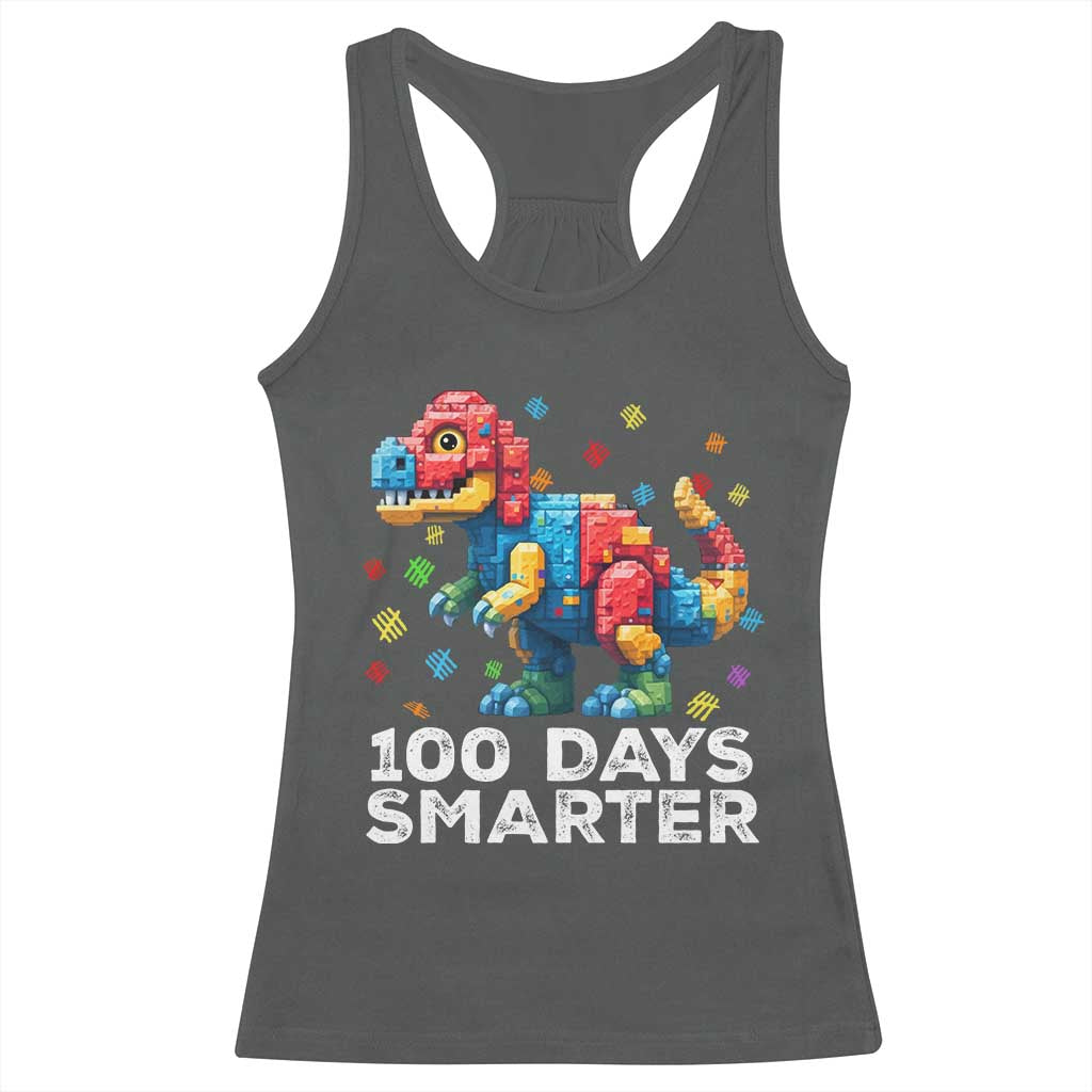 Dinosaur 100 Days Smarter Racerback Tank Top Building Bricks Dinosaur 100th Day Kids TS10 Dark Heather Print Your Wear