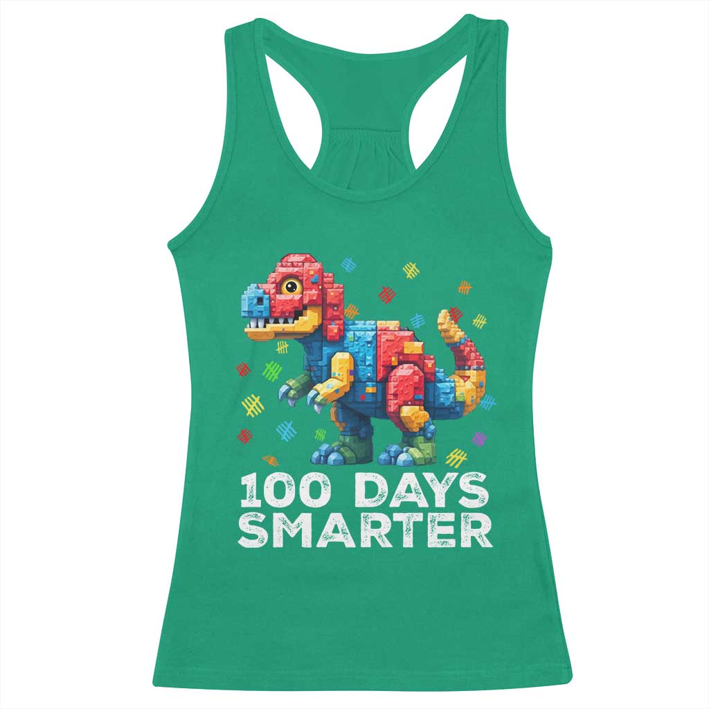 Dinosaur 100 Days Smarter Racerback Tank Top Building Bricks Dinosaur 100th Day Kids TS10 Irish Green Print Your Wear