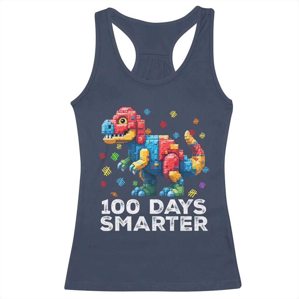 Dinosaur 100 Days Smarter Racerback Tank Top Building Bricks Dinosaur 100th Day Kids TS10 Navy Print Your Wear