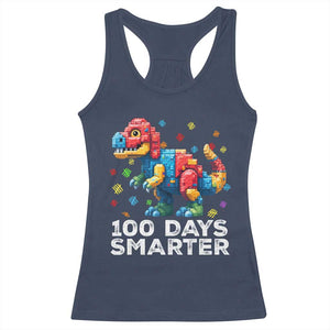 Dinosaur 100 Days Smarter Racerback Tank Top Building Bricks Dinosaur 100th Day Kids TS10 Navy Print Your Wear