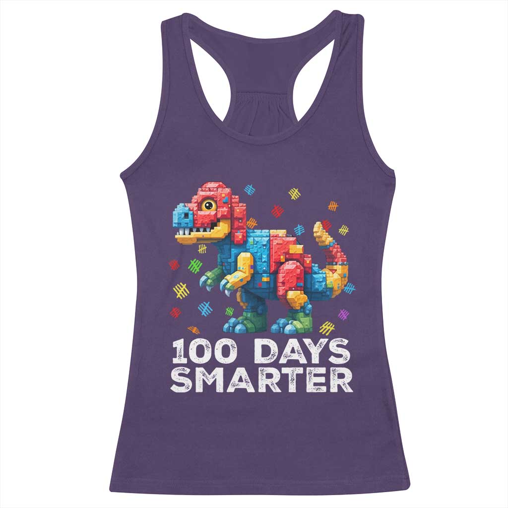 Dinosaur 100 Days Smarter Racerback Tank Top Building Bricks Dinosaur 100th Day Kids TS10 Purple Print Your Wear