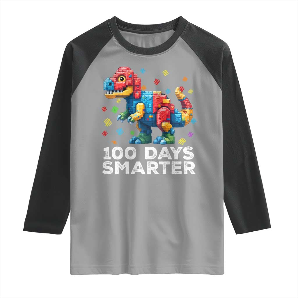 Dinosaur 100 Days Smarter Raglan Shirt Building Bricks Dinosaur 100th Day Kids TS10 Sport Gray Black Print Your Wear